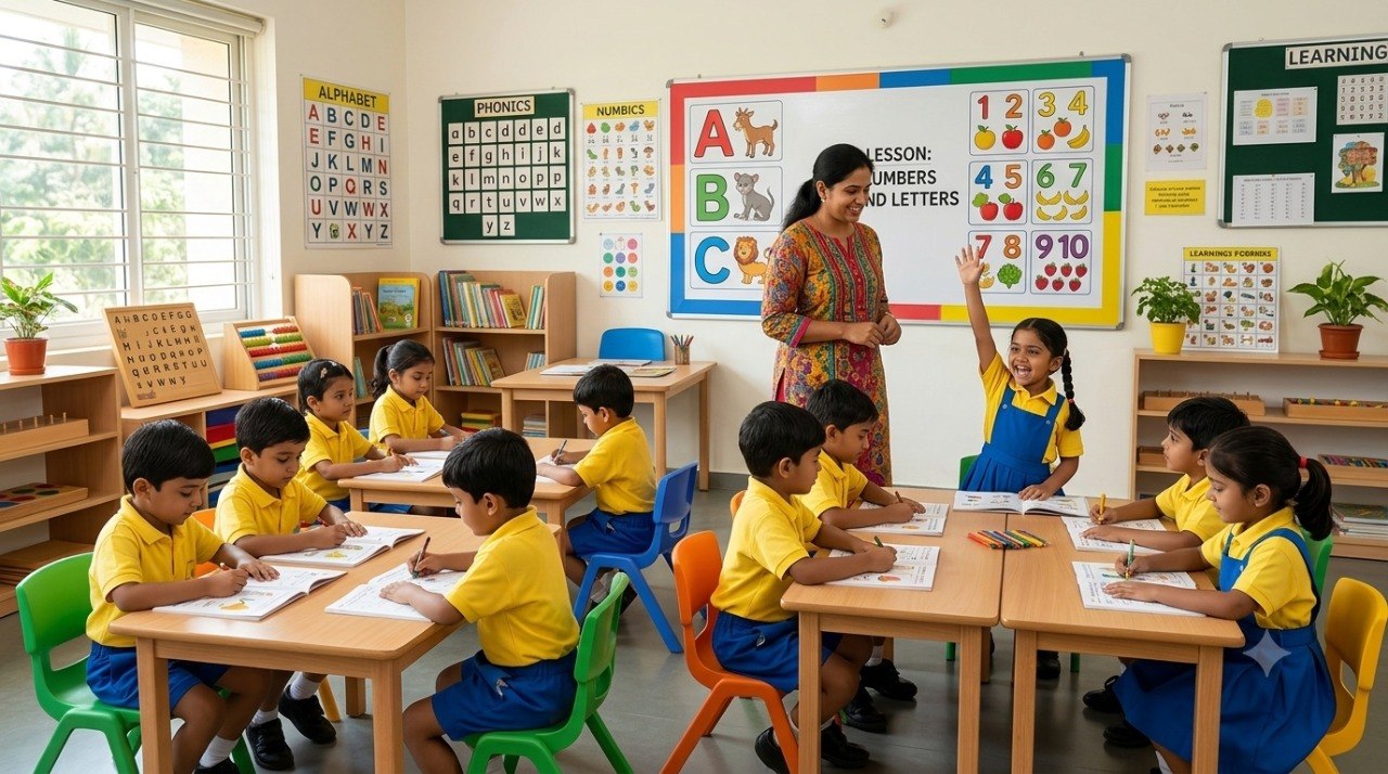 Children taking part in a classroom literacy lesson with their teacher